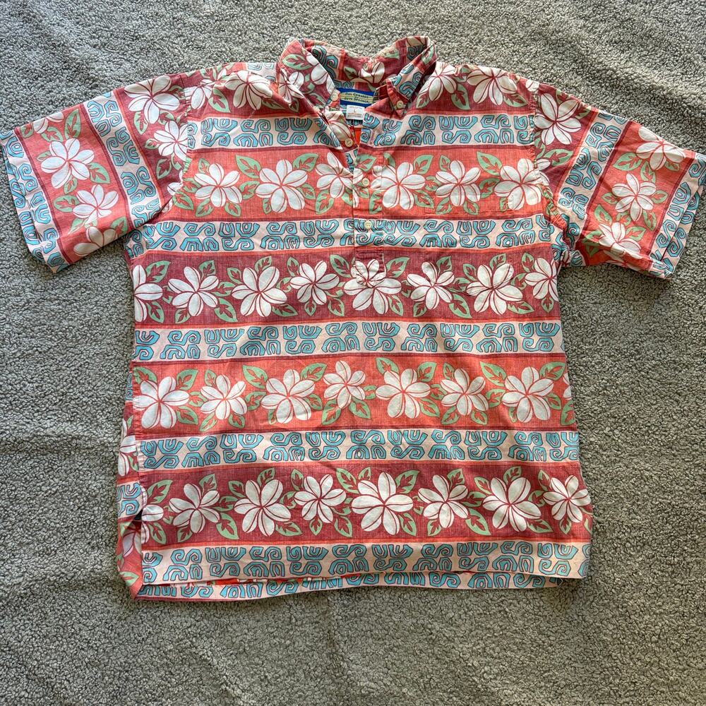 VTG Phil Edwards Reyn Spooner Hawaiian Pull Over Shirt Coral Floral Aloha Sz L